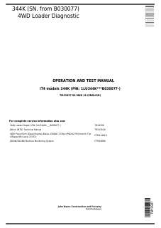 John Deere 344K 4WD Loader Diagnostic Operation and Test Manual TM12927 — actual manual cover