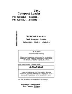 John Deere 344L Compact loader Operator manual OMT404539X19 — actual manual cover