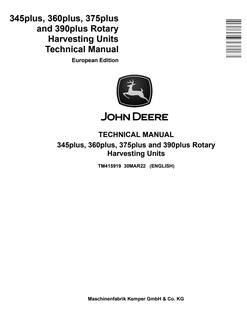 John Deere 345plus, 360plus, 375plus, 390plus Rotary Harvesting Unit Technical Manual TM415919 — actual manual cover