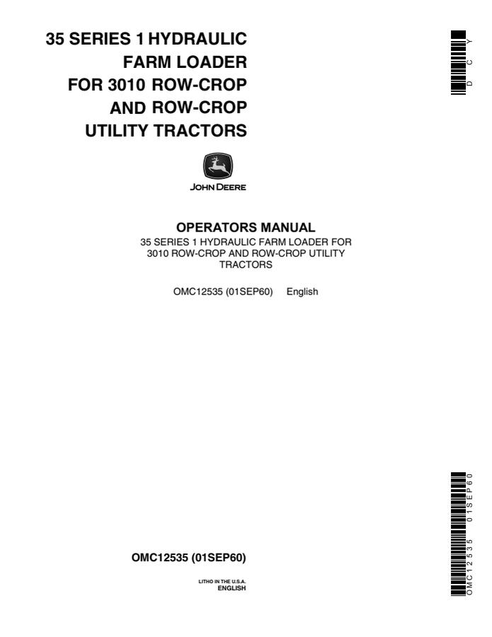 John Deere 35 Series 1 Farm loader Operator manual OMC12535 — actual manual cover