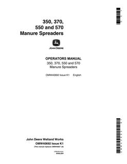 John Deere 350, 370, 550 and 570 Manure spreader Operator manual OMW40692 — actual manual cover