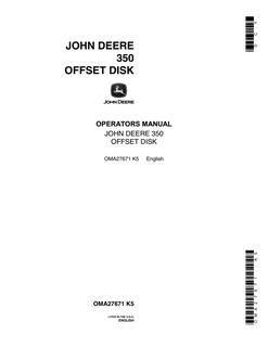 John Deere 350 Offset disk Operator manual OMA27671 — actual manual cover