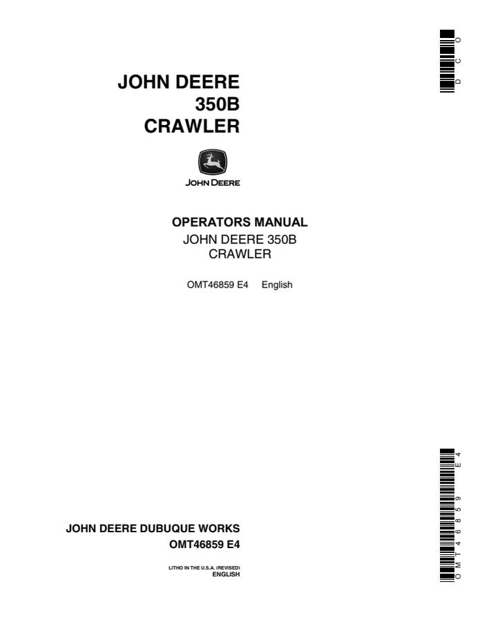 John Deere 350B Crawler tractor Operator manual OMT46859 — actual manual cover