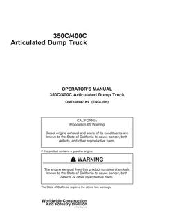 John Deere 350C and 400C Articulated dump truck Operator manual OMT166947 — actual manual cover
