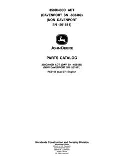 John Deere 350D, 400D Articulated dump truck Parts catalog PC9106 — actual manual cover
