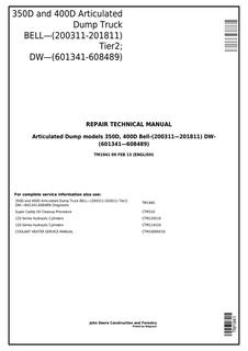 John Deere 350D, 400D Articulated Dump Truck Repair Technical Manual TM1941 — actual manual cover