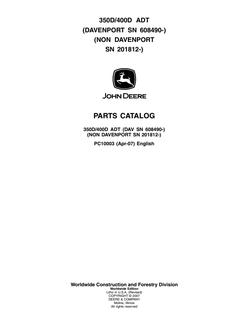 John Deere 350D and 400D Articulated dump truck Parts catalog PC10003 — actual manual cover