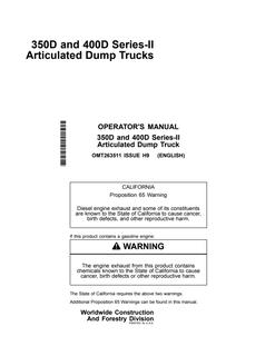 John Deere 350D and 400D Series-II Articulated dump truck Operator manual OMT263511 — actual manual cover