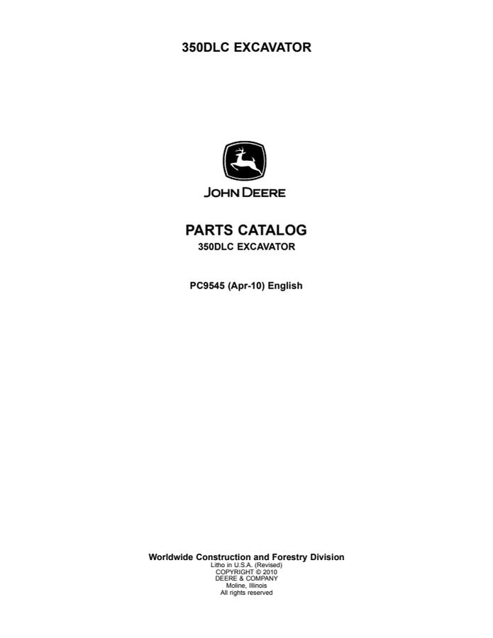 John Deere 350DLC Excavator Parts Catalog — actual manual cover