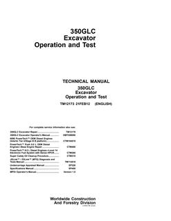 John Deere 350GLC Excavator Operation and test manual TM12173 — actual manual cover