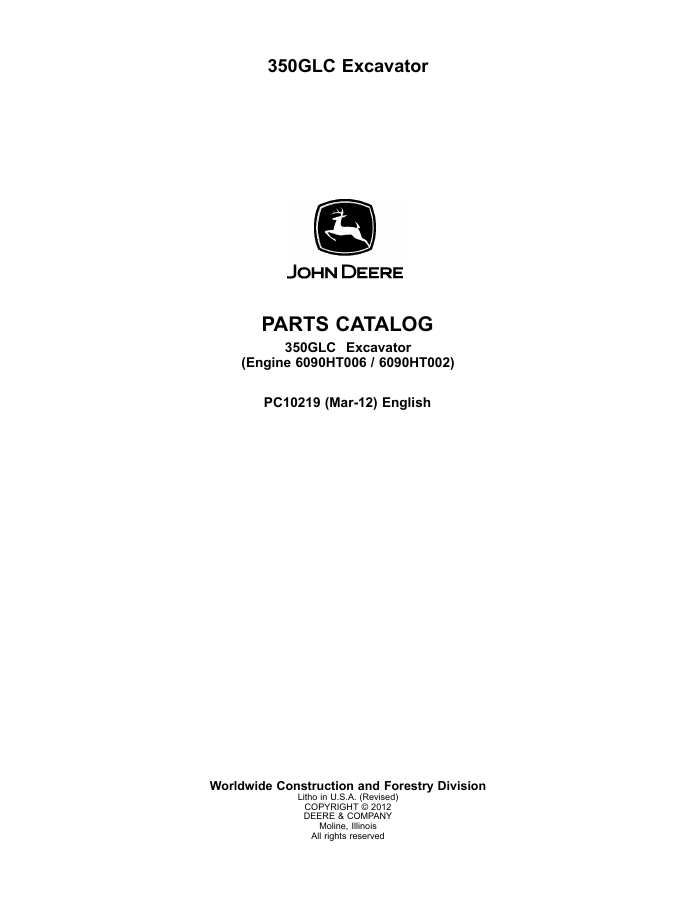 John Deere 350GLC Excavator Parts Catalog — actual manual cover