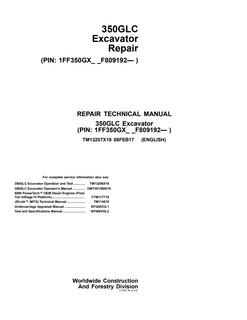 John Deere 350GLC Excavator Repair Technical Manual (TM13207X19) — actual manual cover