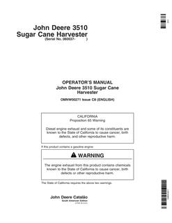 John Deere 3510 Sugar cane harvester Operator's manual OMNW00271 — actual manual cover