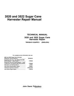 John Deere 3520 and 3522 Sugar Cane Harvesters Repair Manual — actual manual cover