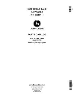 John Deere 3520 Sugar cane harvester Parts catalog PC9719 — actual manual cover