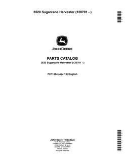 John Deere 3520 Sugarcane harvester Parts catalog PC11504 — actual manual cover