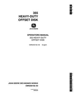 John Deere 355 Offset disk Operator manual OMN200182 — actual manual cover