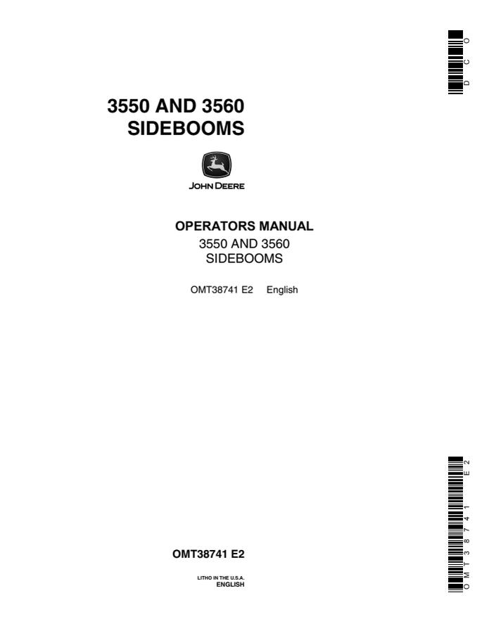 John Deere 3550 and 3560 Sideboom Operator manual OMT38741 — actual manual cover