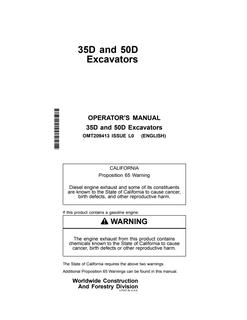 John Deere 35D and 50D Excavator Operator manual OMT209413 — actual manual cover