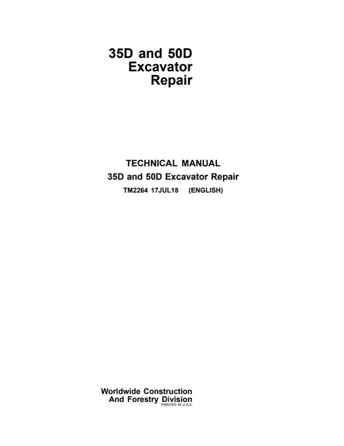 John Deere 35D and 50D Excavators Repair Manual — actual manual cover