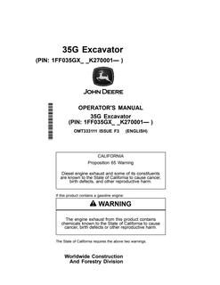John Deere 35G Excavator Operator's manual OMT333111 — actual manual cover