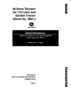 John Deere 36 Snowthrower Operator manual OMM42134 — actual manual cover