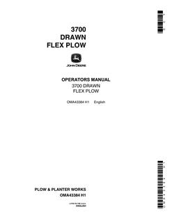 John Deere 3700 Drawn Flex Plow Plow Operator's manual OMA43384 — actual manual cover