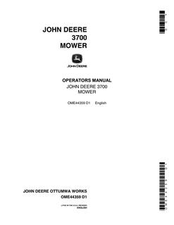 John Deere 3700 Mower Operator manual OME44359 — actual manual cover