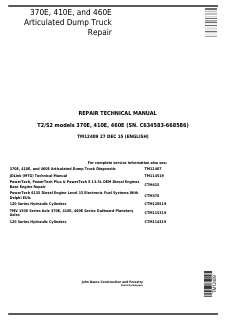 John Deere 370E, 410E, 460E Articulated Dump Truck Repair Technical Manual TM12409 — actual manual cover