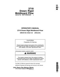John Deere 3710 Drawn Rigid Moldboard plow Operator's manual OMN401354 — actual manual cover