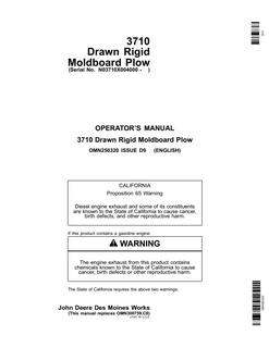 John Deere 3710 Moldboard plow Operator manual OMN250320 — actual manual cover