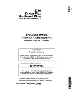 John Deere 3710 Moldboard plow Operator manual OMN403096 — actual manual cover