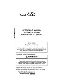 John Deere 3754D Road builder Operator manual OMT231440 — actual manual cover