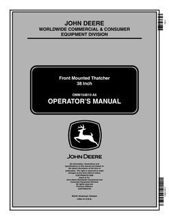 John Deere 38-inch Front-Mounted Thatcher Operator's manual OMM154810 — actual manual cover