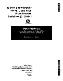 John Deere 38-inch Snowthrower Operator manual OMM122446 — actual manual cover