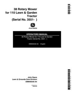 John Deere 38 Rotary mower Operator manual OMM40540 — actual manual cover