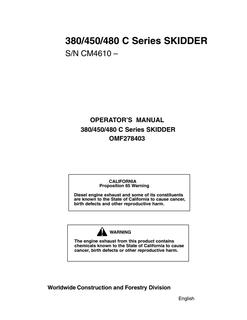 John Deere 380, 450 and 480 C Series Skidder Operator manual OMF278403 — actual manual cover