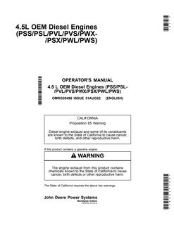 John Deere 4.5 L OEM Engine Operator manual OMRG39498 — actual manual cover