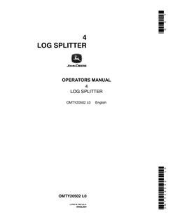 John Deere 4 Log splitter Operator manual OMTY20502 — actual manual cover