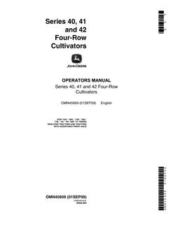 John Deere 40, 41 and 42 Cultivator Operator manual OMN45959 — actual manual cover