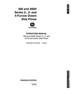 John Deere 400 and 400H Series Disk plow Operator manual OMA9959 — actual manual cover