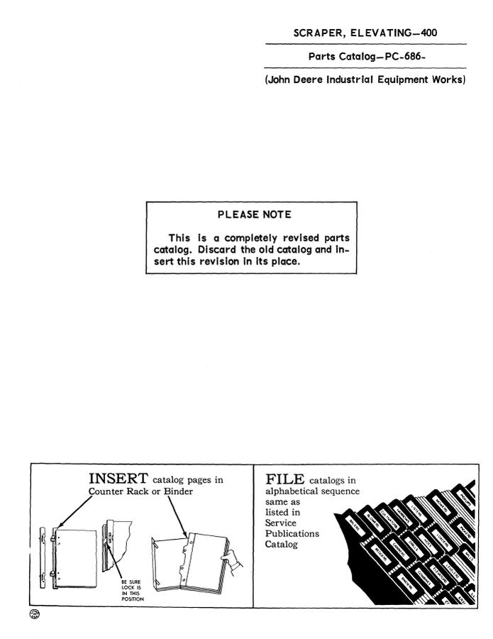 John Deere 400 Elevating Scraper; 840 Diesel Tractor Elevating scraper and diesel tractor Parts catalog PC-686 — actual manual cover