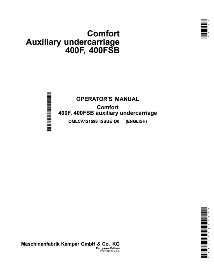 John Deere 400F and 400FSB Auxiliary undercarriage Operator manual OMLCA121596 — actual manual cover