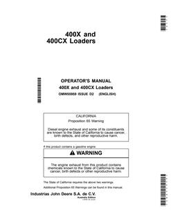 John Deere 400X/400CX Loader Operator manual OMW55959 — actual manual cover