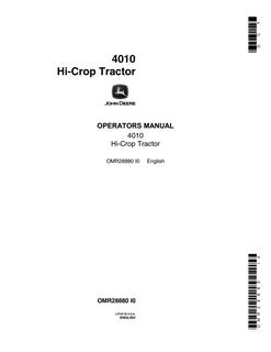John Deere 4010 Hi-Crop Tractor Operator manual OMR28880 — actual manual cover