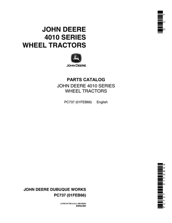 John Deere 4010 Series Tractor Parts catalog PC737 — actual manual cover