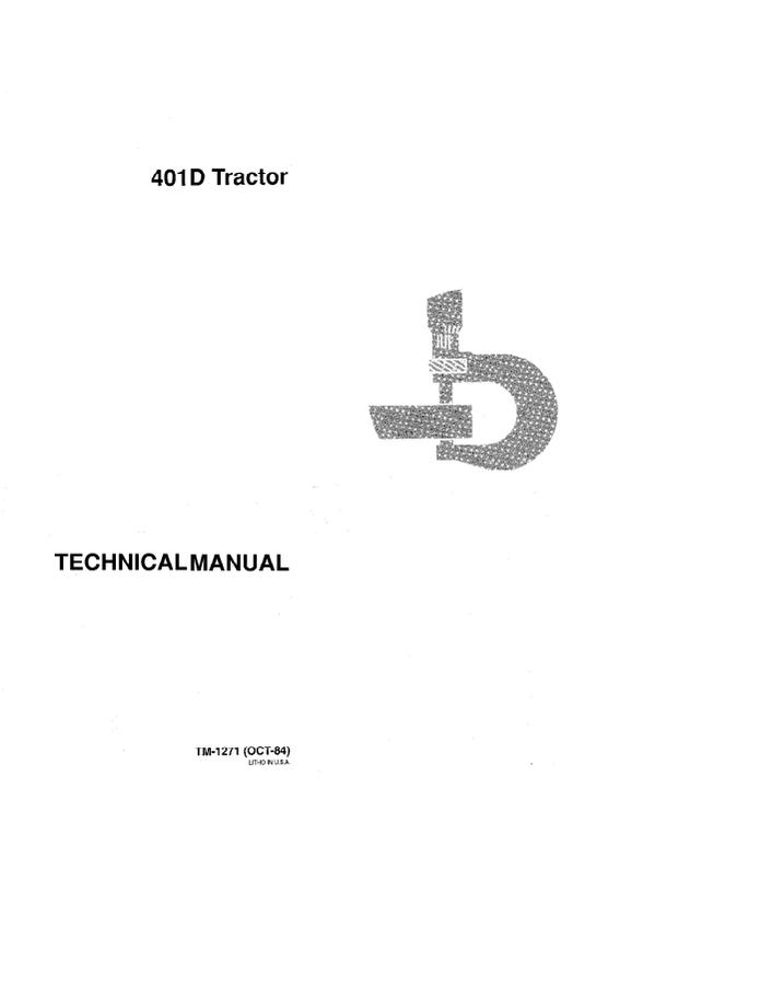 John Deere 401D Tractor Technical manual TM1271 — actual manual cover