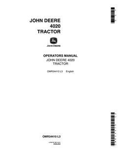 John Deere 4020 Tractor Operator manual OMR34410 — actual manual cover