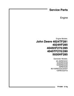 John Deere 4024TF281, 4024HF285, 4045HF275/285, 4045TF270/280, 5030HF285 Engine Service Parts Manual TP-6290 — actual manual cover