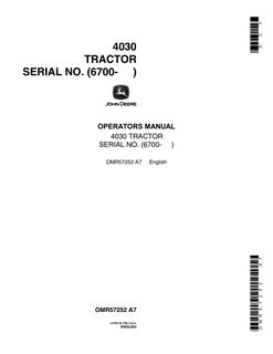 John Deere 4030 Tractor Operator manual OMR57252 — actual manual cover
